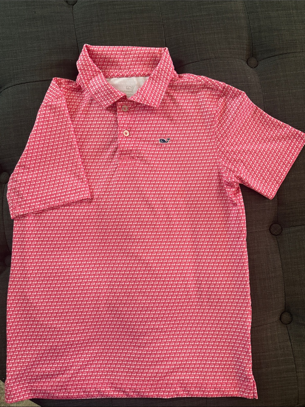 Vineyard Vines • EUC • Boys Pink Golf Cart Print Performance Polo • Small (8-10)